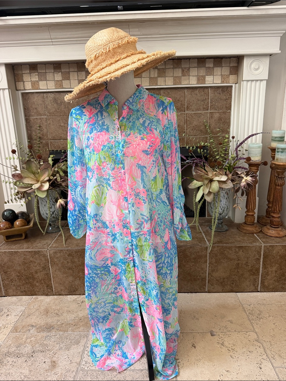 Lilly Pulitzer Natalie sheer Maxi Cover Up fished my Wish Sz M